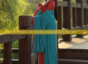The Elegance of a Purple Cheongsam with High Slit