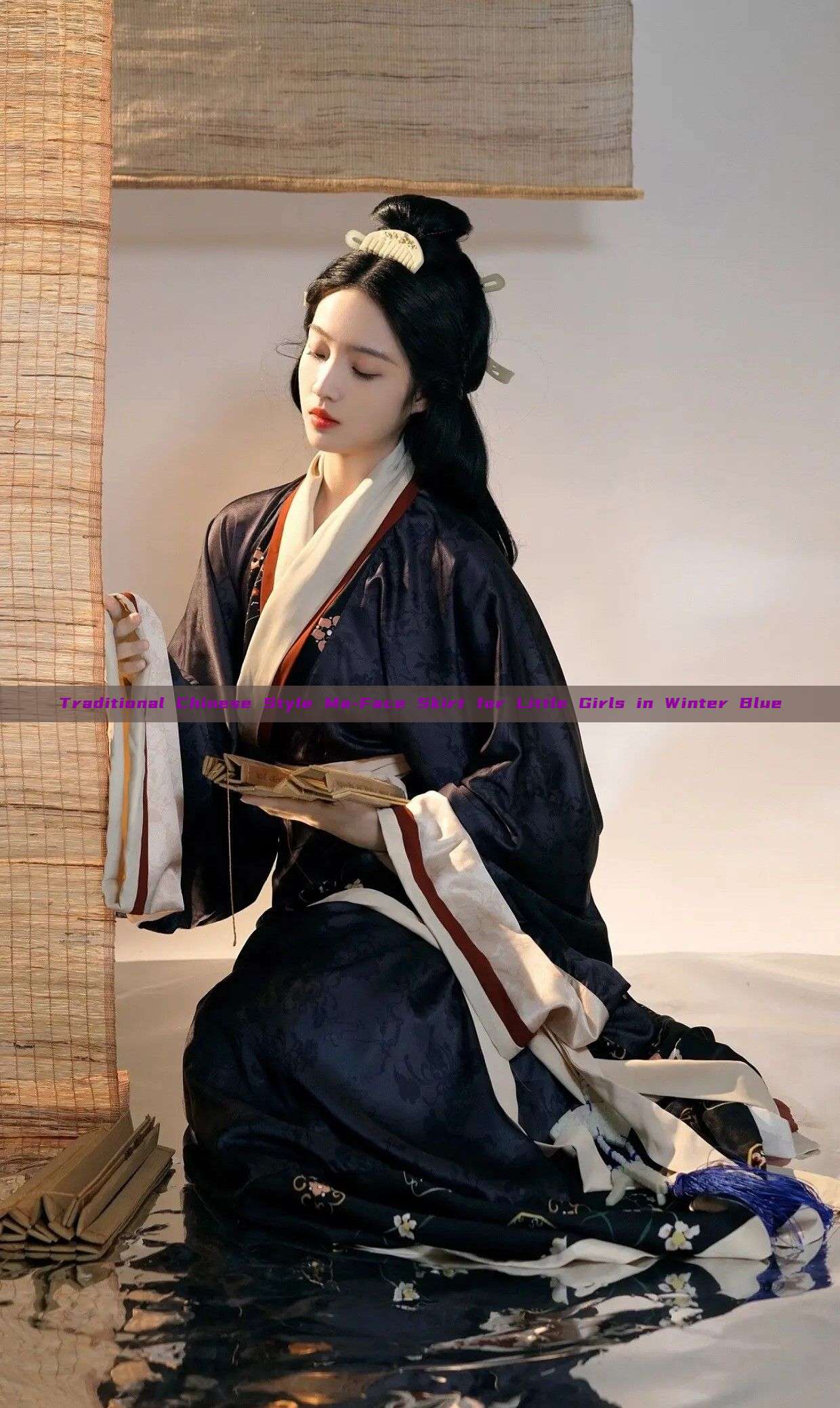 Traditional Chinese Style Ma-Face Skirt for Little Girls in Winter Blue