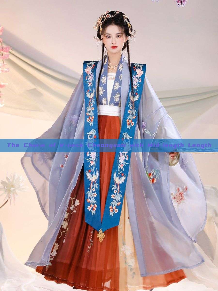 The Charm of V-neck Cheongsam with Mid-length Length