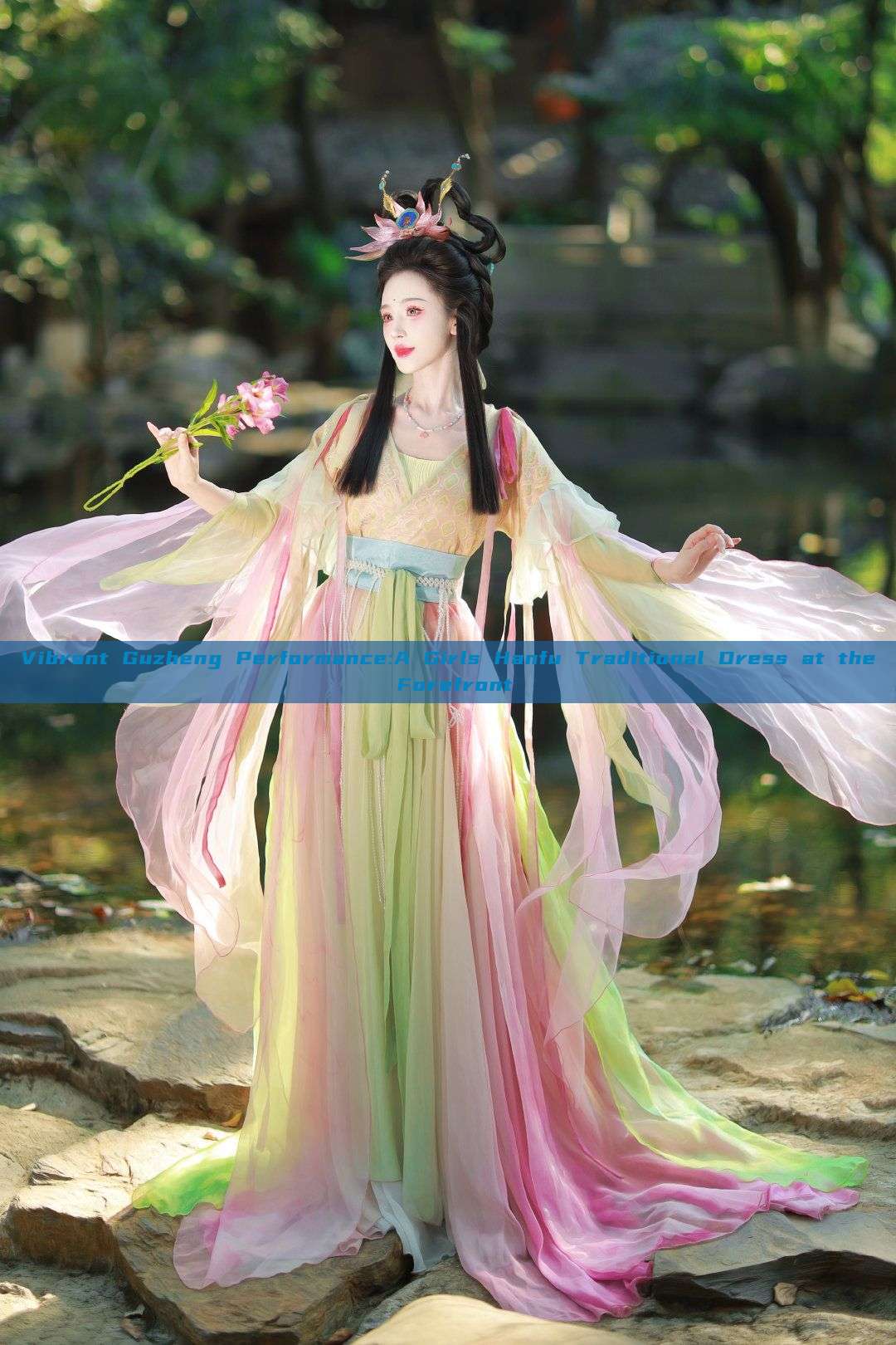 Vibrant Guzheng Performance:A Girls Hanfu Traditional Dress at the Forefront