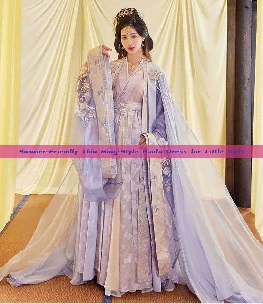 Summer-Friendly Thin Ming-Style Hanfu Dress for Little Girls