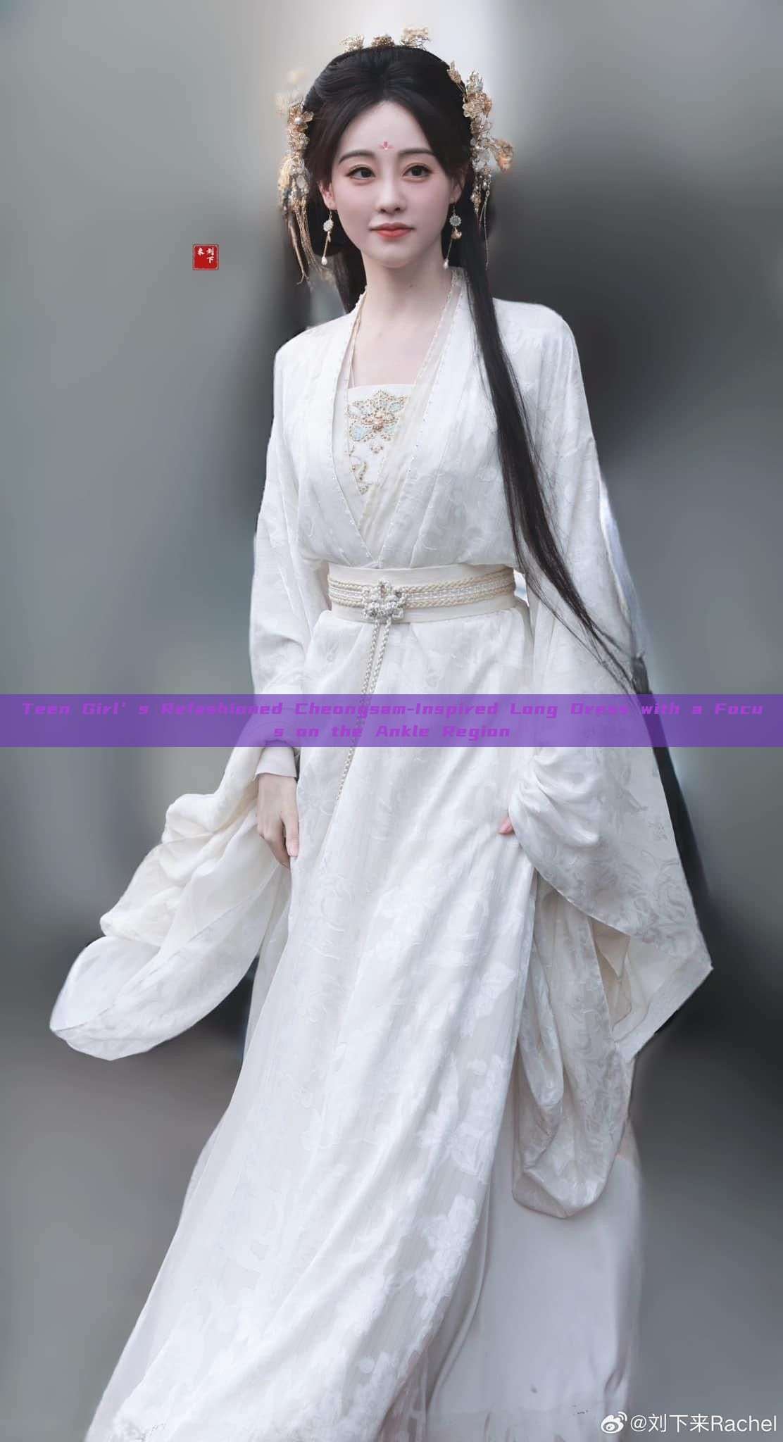 Teen Girl’s Refashioned Cheongsam-Inspired Long Dress with a Focus on the Ankle Region Teen Girl’s Refashioned Cheongsam-Inspired Long Dress with a Focus on the Ankle Region