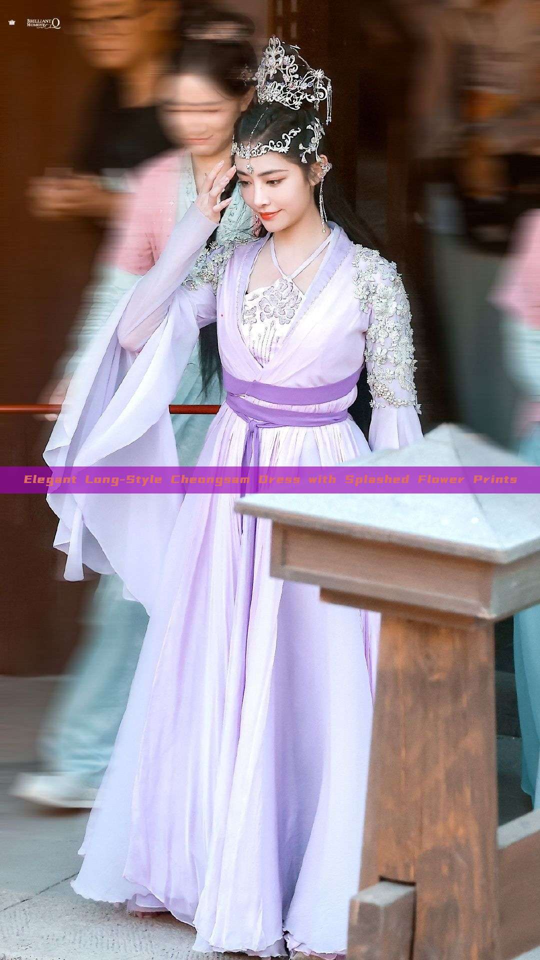 Elegant Long-Style Cheongsam Dress with Splashed Flower Prints Elegant Long-Style Cheongsam Dress with Splashed Flower Prints