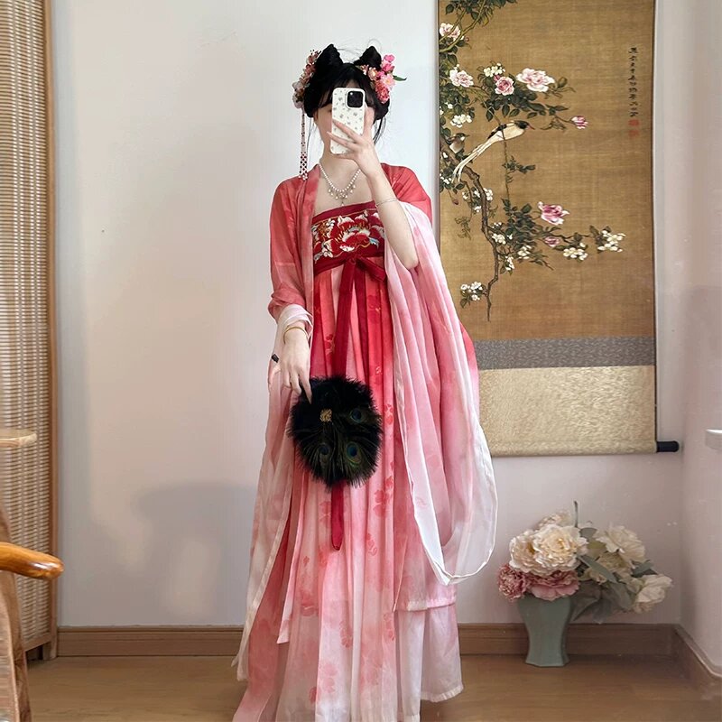 The Splendor of Blue Tang-Style Hanfu Robe and Skirt